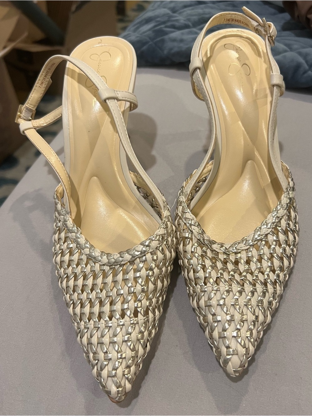 Jessica Simpson Ivory Braided Slingback Pointed Pumps l 7.5